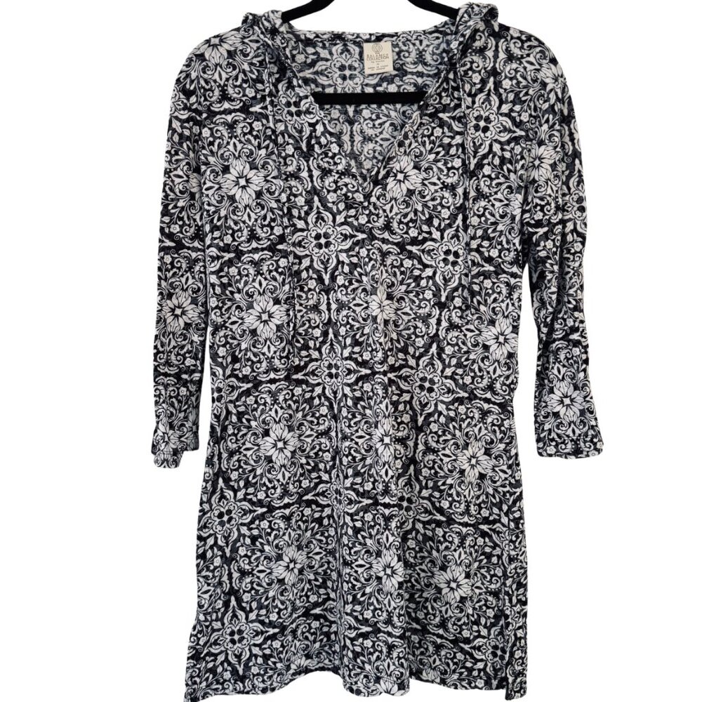 Balance Collection Black & White Hooded Cover Up Top Size Medium - Picture 2 of 6